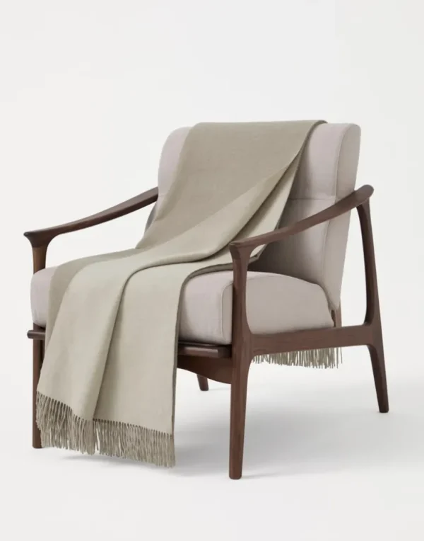 Cashmere double cloth lightweight throw with fringe