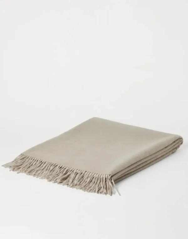 Cashmere double cloth lightweight throw with fringe