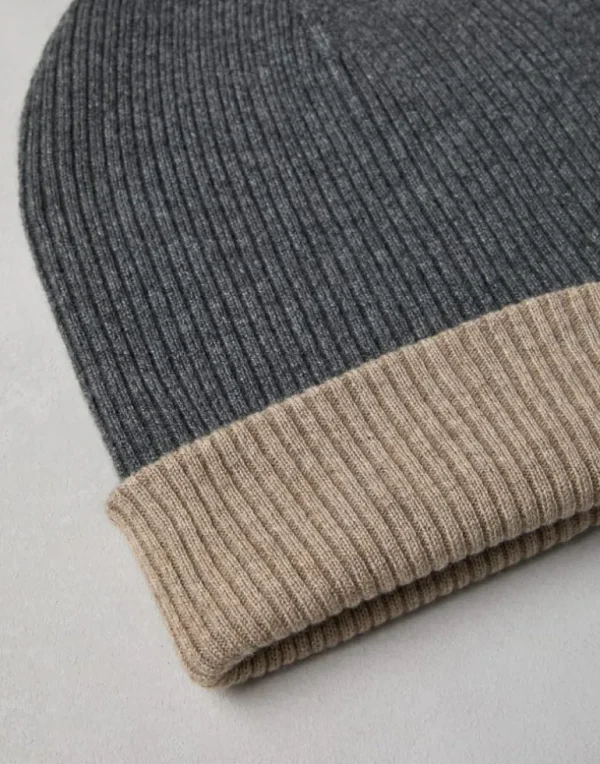 Cashmere double knit ribbed beanie