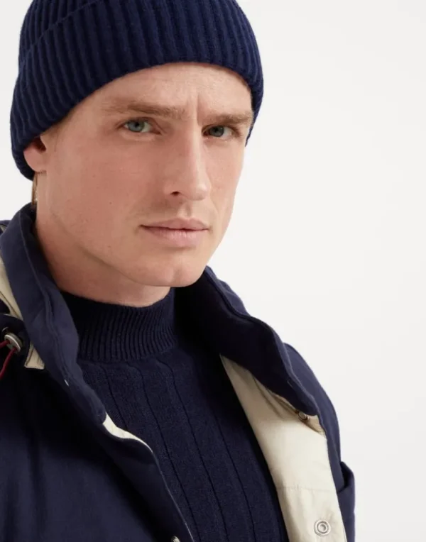 Cashmere English rib double knit beanie