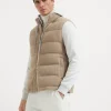 Cashmere English rib knit down vest with packable hood