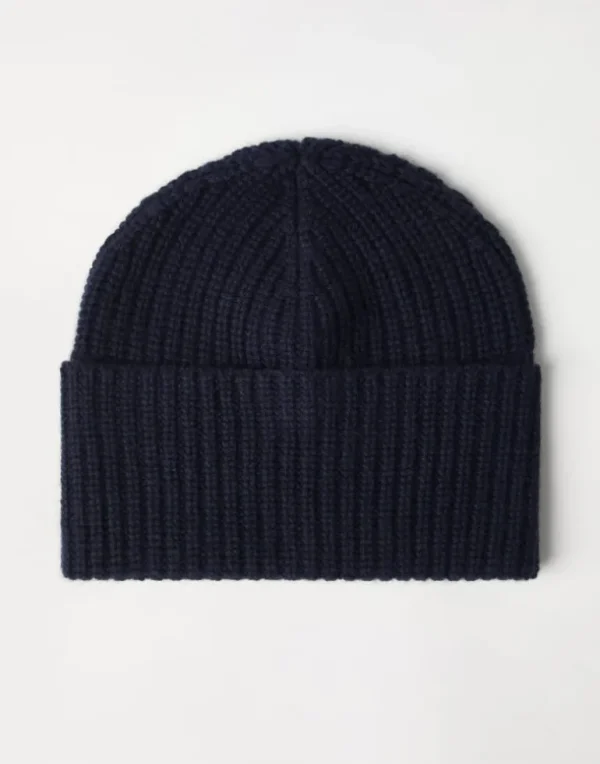 Cashmere English rib knit beanie