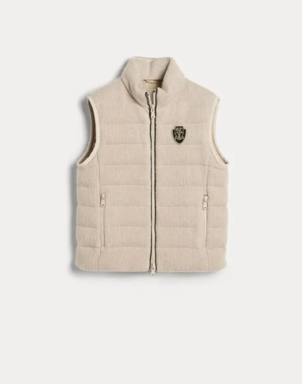 Cashmere English rib knit equestrian down vest with logo and monili