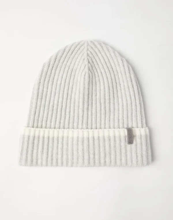 Cashmere English rib knit beanie with monili