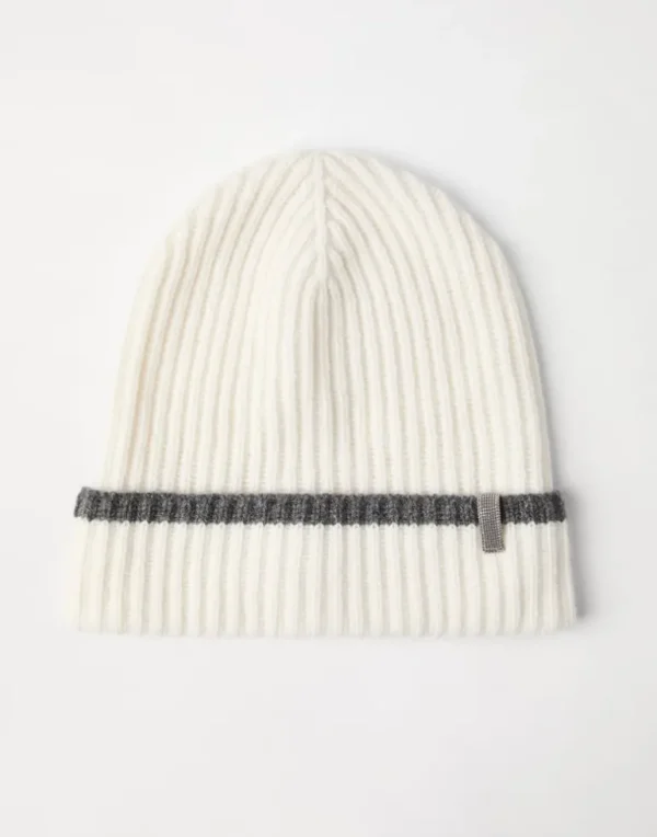 Cashmere English rib knit beanie with monili