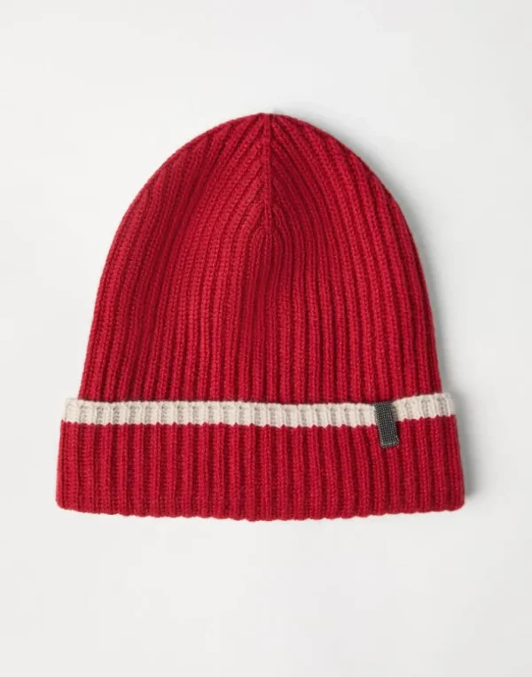 Cashmere English rib knit beanie with monili