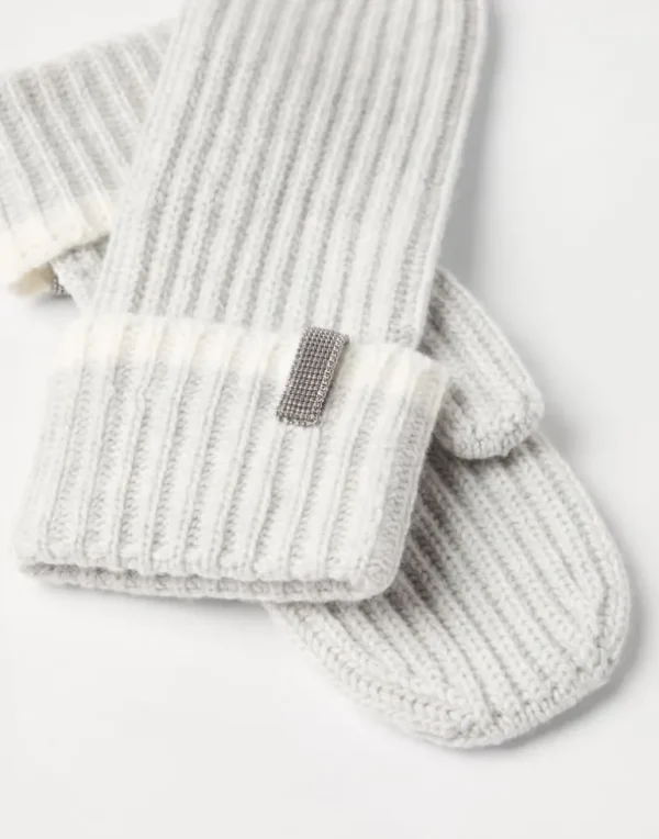 Cashmere English rib knit mittens with monili