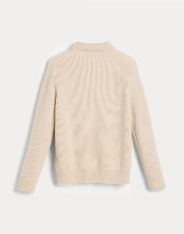 Cashmere English rib knit polo with zipper