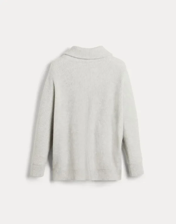 Cashmere English rib knit cardigan with zipper and monili