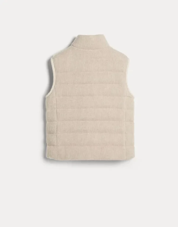 Cashmere English rib knit equestrian down vest with logo and monili