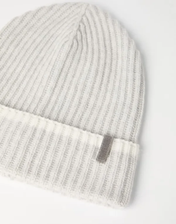 Cashmere English rib knit beanie with monili