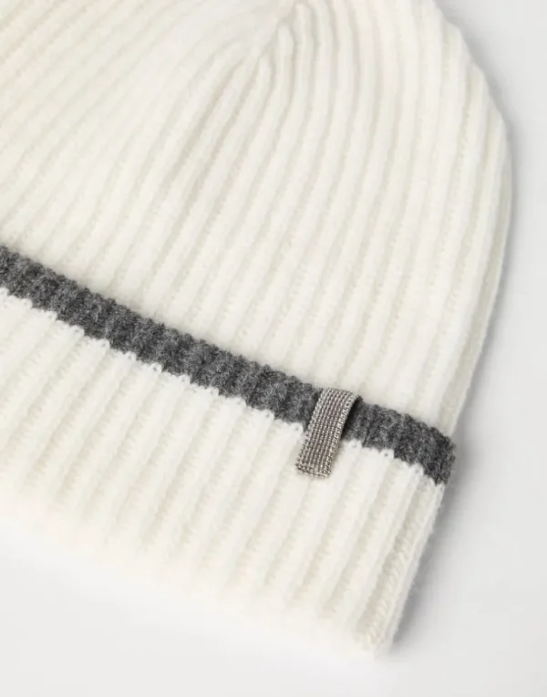 Cashmere English rib knit beanie with monili