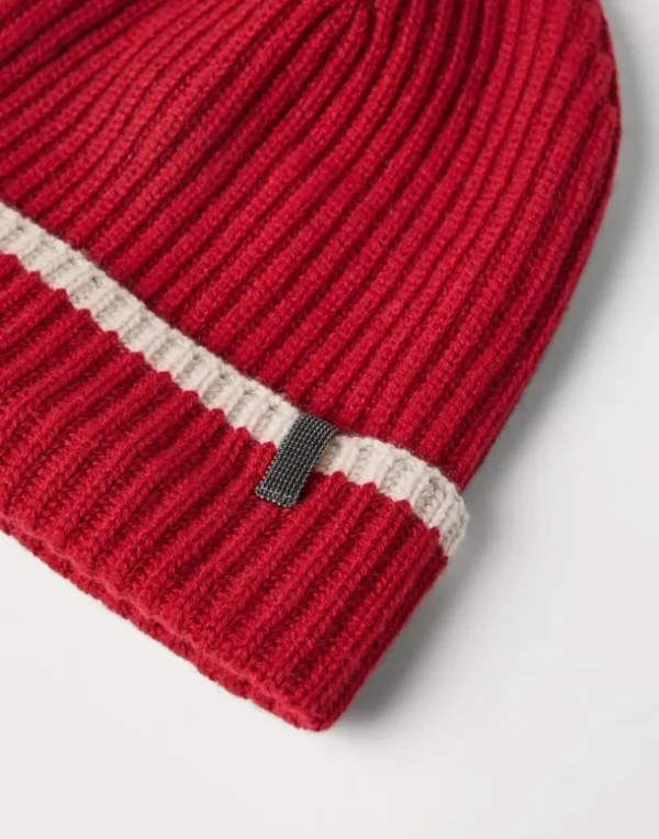 Cashmere English rib knit beanie with monili