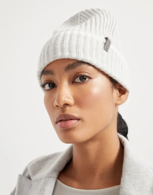 Cashmere English rib knit beanie with monili