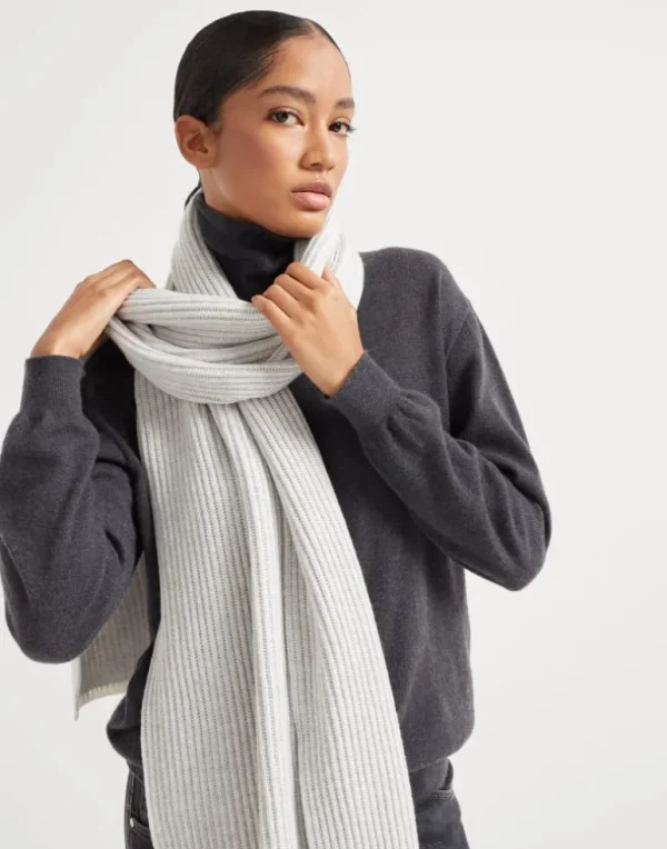 Cashmere English rib knit scarf with monili