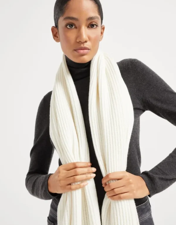 Cashmere English rib knit scarf with monili