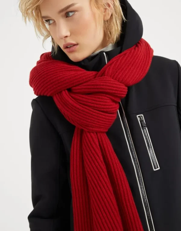 Cashmere English rib knit scarf with monili