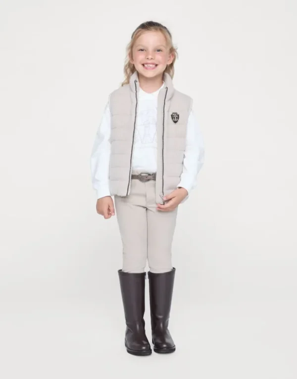 Cashmere English rib knit equestrian down vest with logo and monili