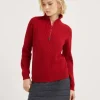 Cashmere English rib sweater with half zip and shiny detail