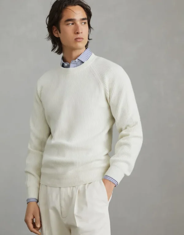 Cashmere English rib sweater with raglan sleeves