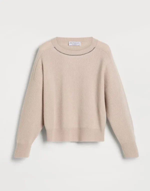 Cashmere English rib sweater with monili