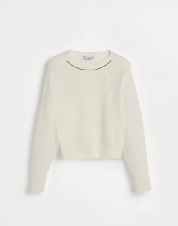 Cashmere English rib sweater with monili