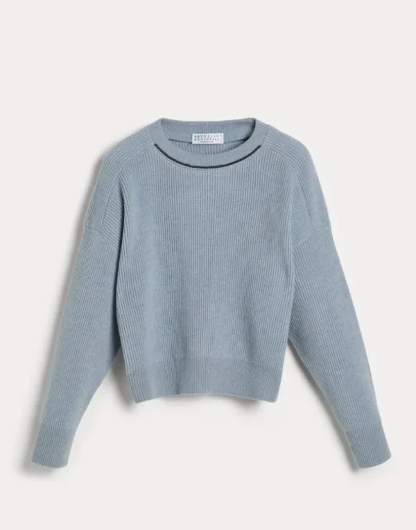 Cashmere English rib sweater with monili