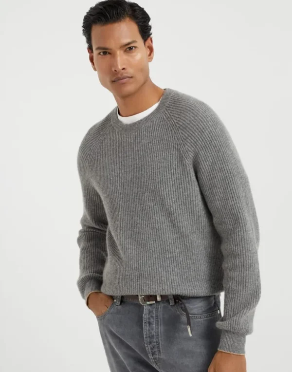 Cashmere English rib sweater with raglan sleeves