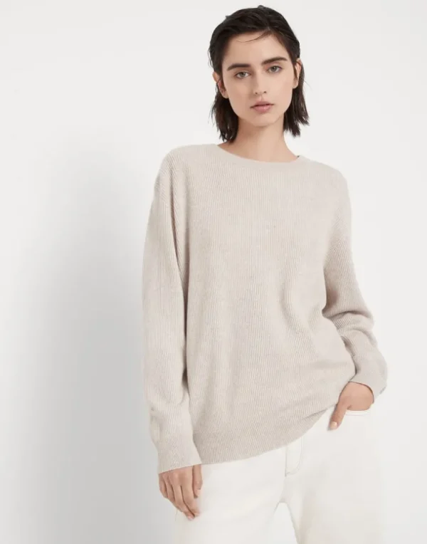 Cashmere English rib sweater with monili