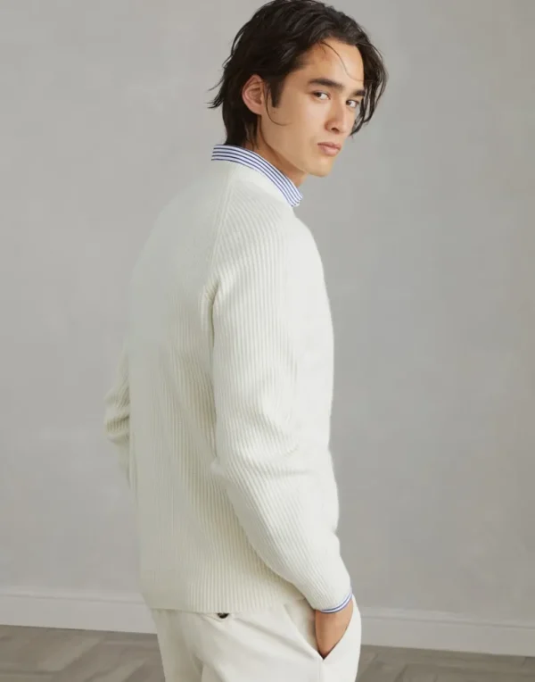 Cashmere English rib sweater with raglan sleeves