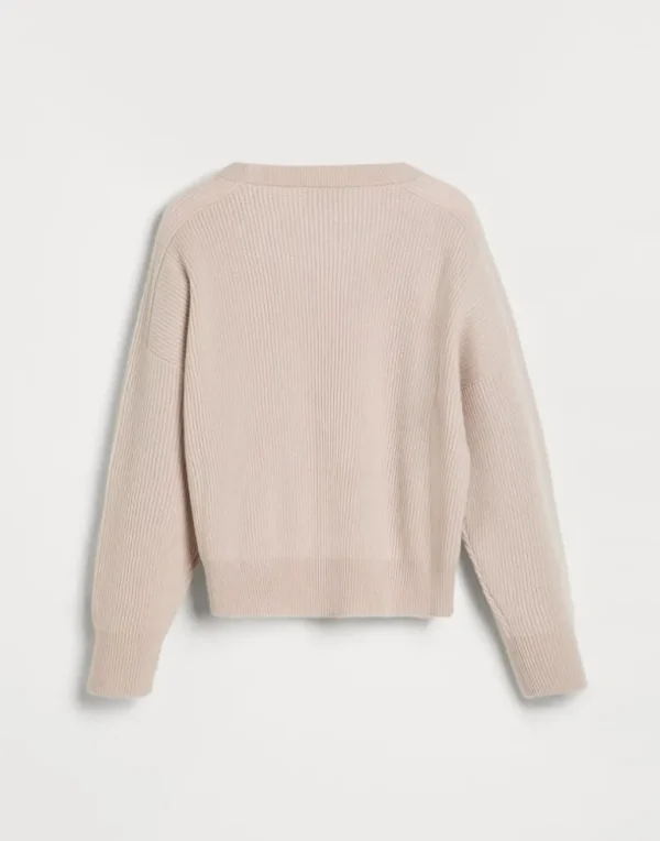 Cashmere English rib sweater with monili