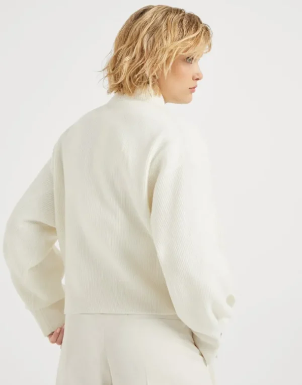 Cashmere English rib sweater with shiny cuff details