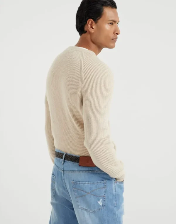 Cashmere English rib sweater with raglan sleeves