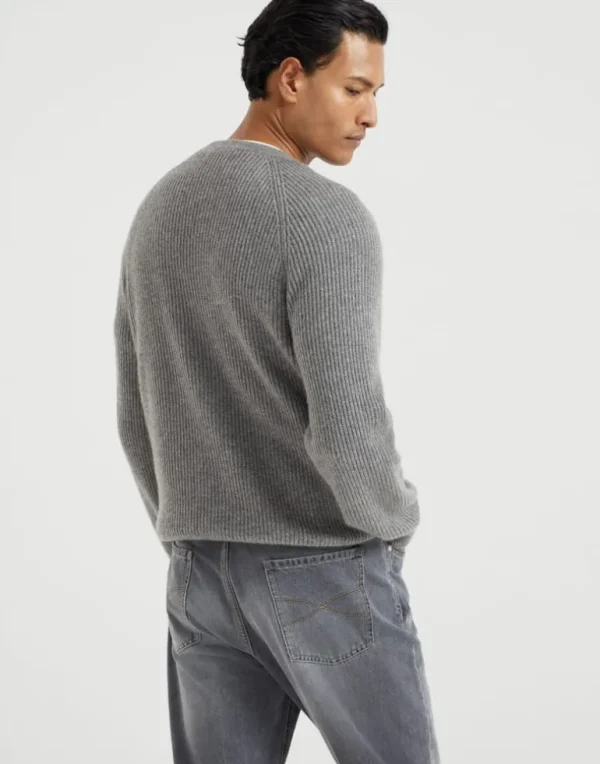 Cashmere English rib sweater with raglan sleeves