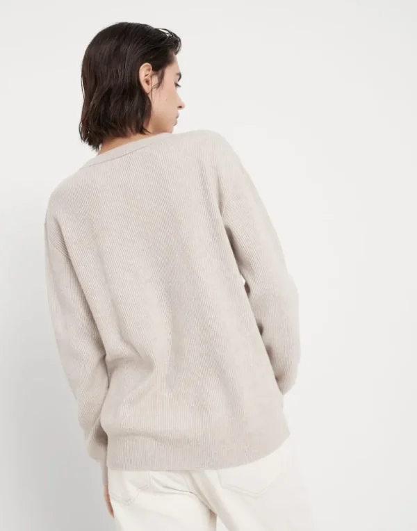 Cashmere English rib sweater with monili