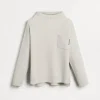 Cashmere English rib turtleneck sweater with chest pocket and monili