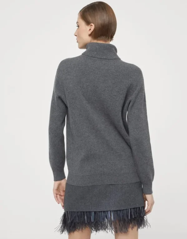 Cashmere English rib turtleneck sweater with monili