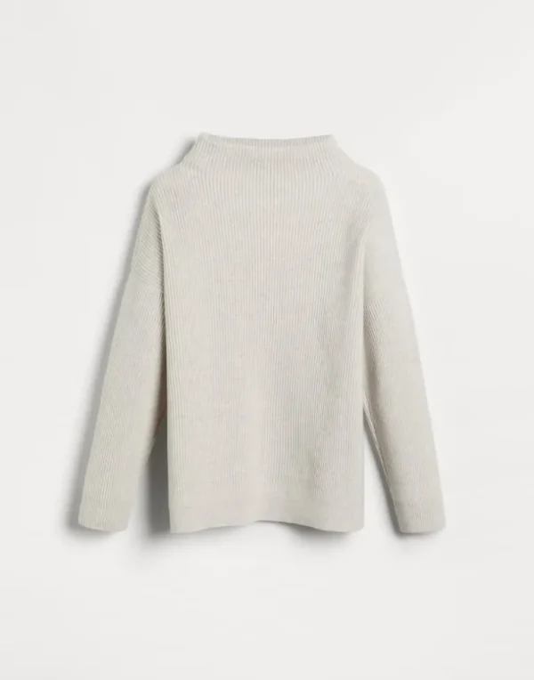 Cashmere English rib turtleneck sweater with chest pocket and monili