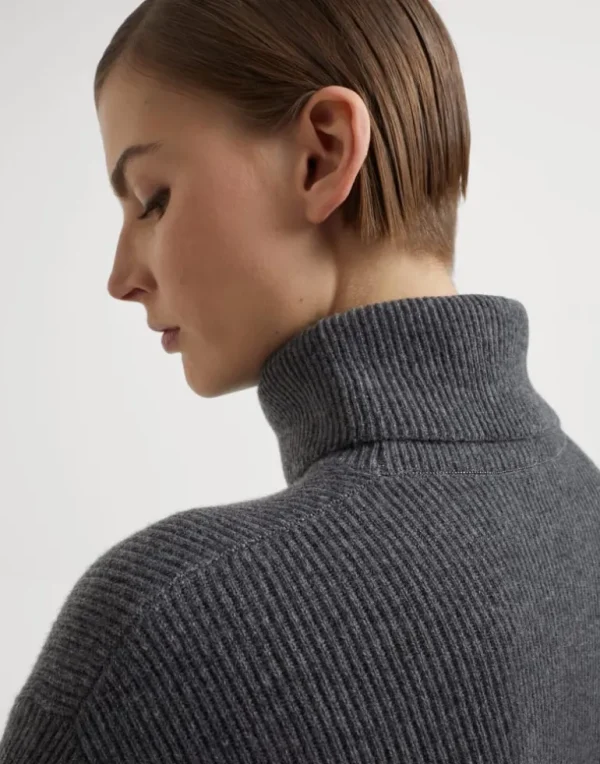 Cashmere English rib turtleneck sweater with monili