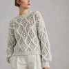 Cashmere Feather yarn dazzling net & cable sweater