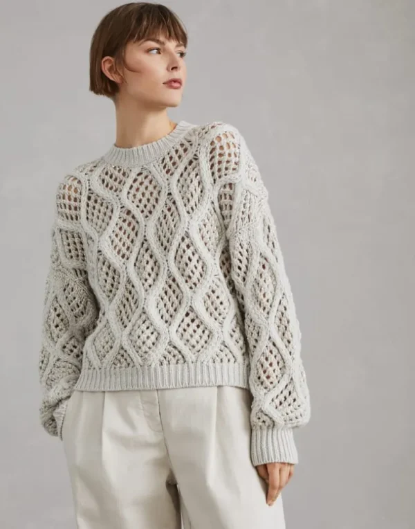 Cashmere Feather yarn dazzling net & cable sweater