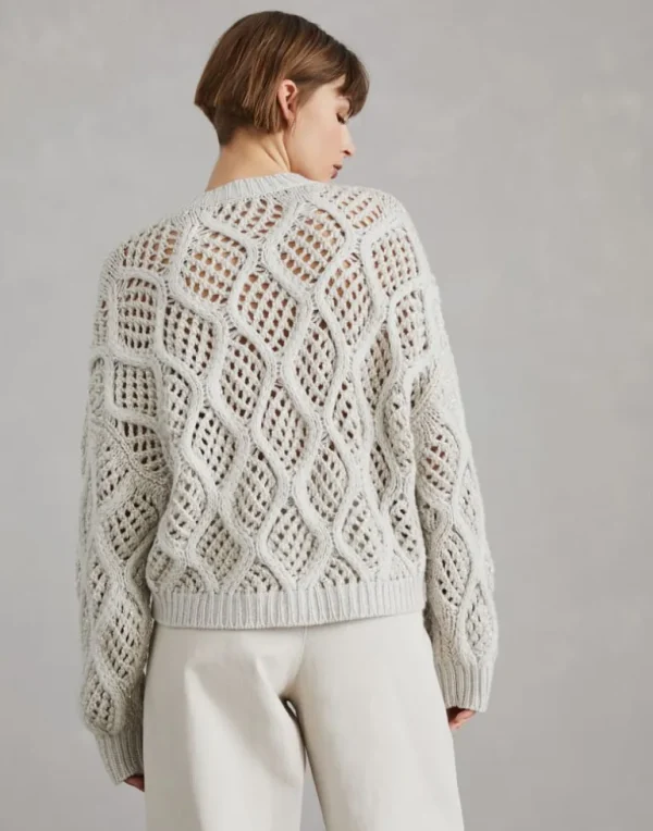 Cashmere Feather yarn dazzling net & cable sweater