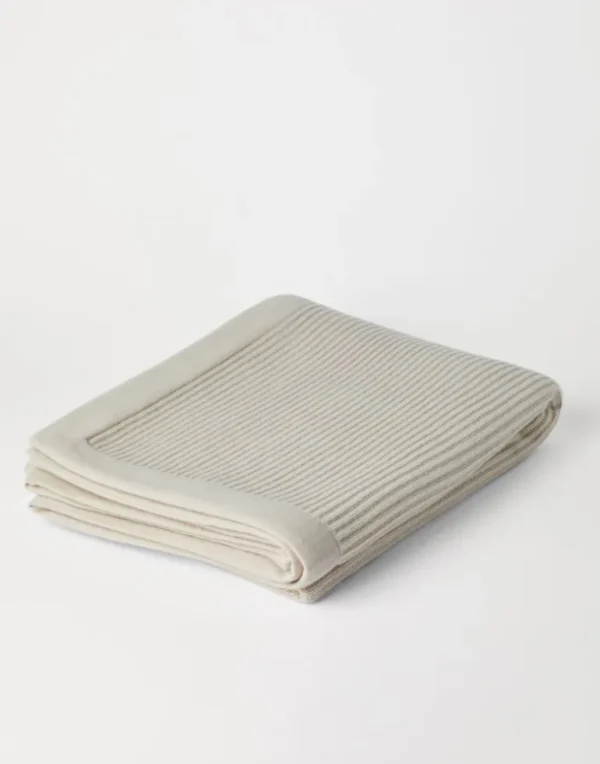 Cashmere half English rib knit throw