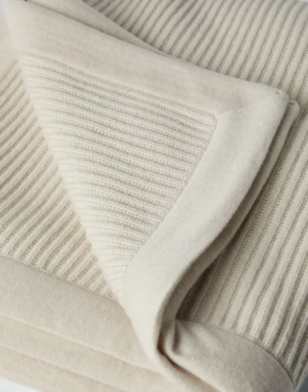 Cashmere half English rib knit throw