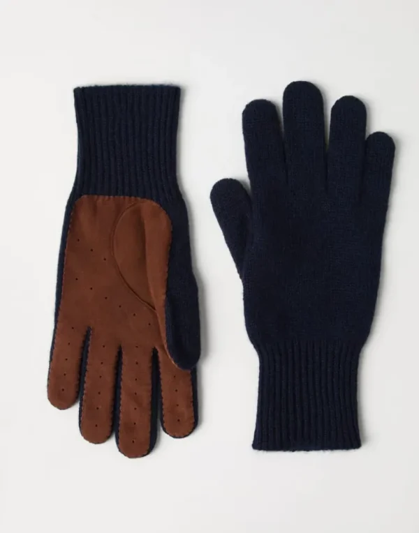 Cashmere knit gloves with suede palm