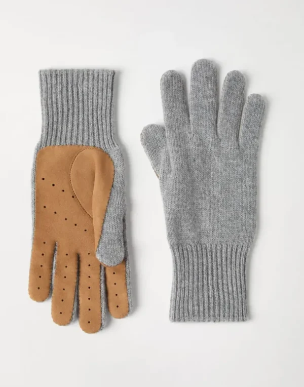 Cashmere knit gloves with suede palm