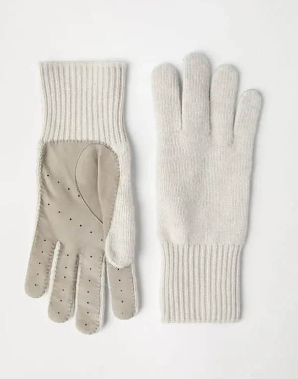 Cashmere knit gloves with suede palm