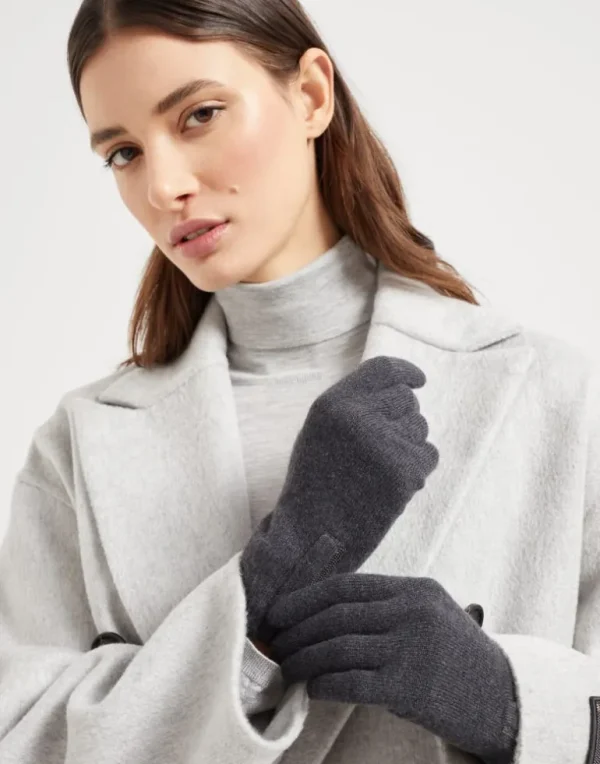 Cashmere knit gloves with monili