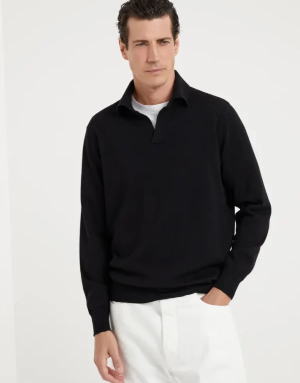 Cashmere knit polo with long sleeves