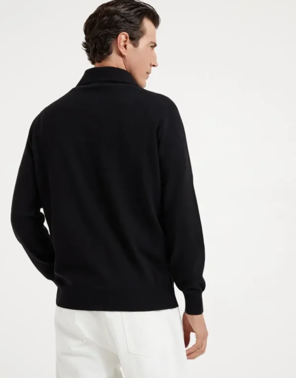 Cashmere knit polo with long sleeves